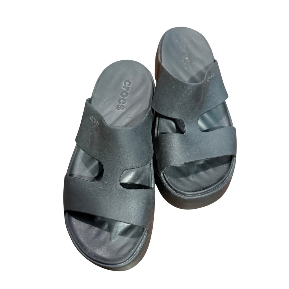 Crocs Brooklyn Buckle-Free Platform Slide Sandals Black Women's Size 6